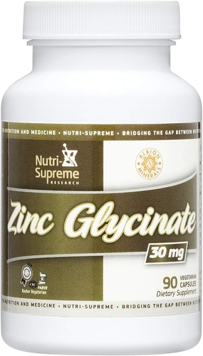 [BRSWIZD5BRYBUFLE] Nutri-Supreme Zinc Glycinate 30 mg - 90 Vegetarian Capsules - Tested for Optimal Absorption and Potency - Helps Support Immune and Metabolism Health - Dietary Supplements