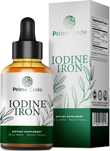 [BRSROBI6PMBBYAY2] Prime Code [2 in 1] Iodine Liquid Supplement with Iron - Iodine Supplement Drops for Thyroid 250mcg - Thyroid Health Skin Health - Organikoa, Vegan, Non-GMO, alkohola eta Gluten-Free