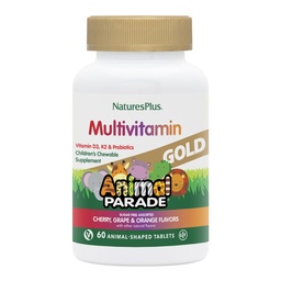 NaturesPlus Animal Parade Source of Life Gold Children's Chewable Multivitamin - Assorted Cherry, Orange & Grape Flavors - 60 Chewable Tablets - Vegetarian, Gluten-Free - 30 Servings