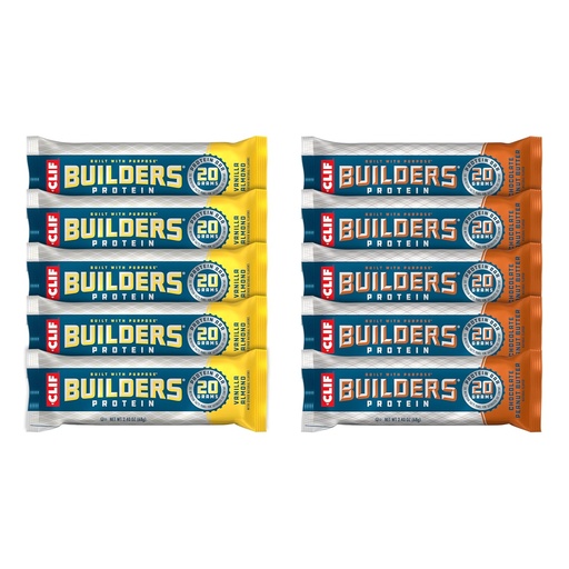 [BRSRAZQ5B4IQM3IY] CLIF Bouwers - Chocolade Pindakaas en Vanille Amandelsmaak - Variety Pack - Plant Based Protein Bars - Glutenvrij - Non-GMO - Lage Glykemie - 20g Proteïne - 2.4 oz. (10 Tel.)