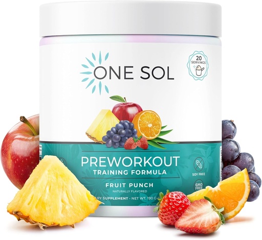 [BRSROADYCB5BQD3B] One Sol Pre-Workout for Women, Enhanced Pump & Focus, No Jitters Or Crash, Natural Ingredients, 100% Vegan, Gluten Free & Soy Free, (Fruit Punch)