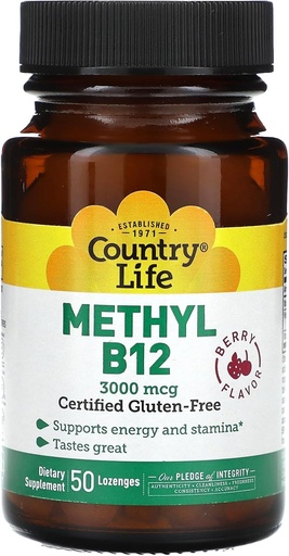 [BRSWIYQ5OACAKFIZ] Country Life - Superior B-12, Berry Flavored, 3000 mcg - 50 Sublingual Lozenges