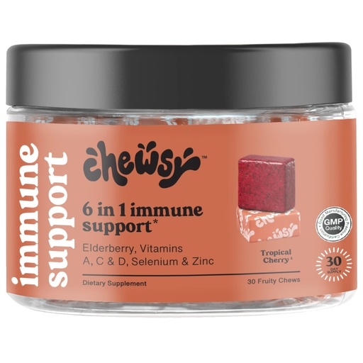 [BRSW2ZIKDIPAACYZ] Chewsy 6-in-1 Immune Support Supplement Fruity Chews with Elderberry, Vitamin C, A & D, Zinc & Selenium - 30-Day Supply, Individually Wrapped Immunity Vitamins Chews for Adults and Kids (1)