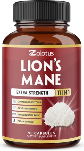 [BRSW2EINBZYWYE3F] Zolotus 11 in 1 Lions Mane Mushroom Capsules, 3 Month Supply with Cordeyceps, Reishi, Ashwagandha, Panax Ginseng - 90 Capsules