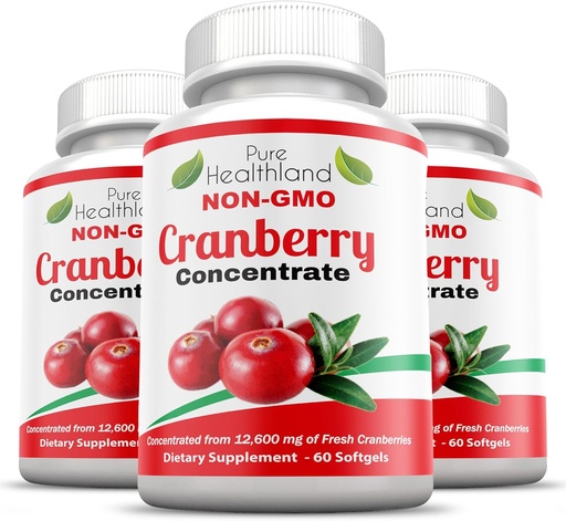 [BRSWGED2OJ5WAHTL] Não-GMO Cranberry concentrado de 12,600mg - Tripla força Softgels - Fácil de engolir comprimidos para homens e mulheres, 3 garrafas