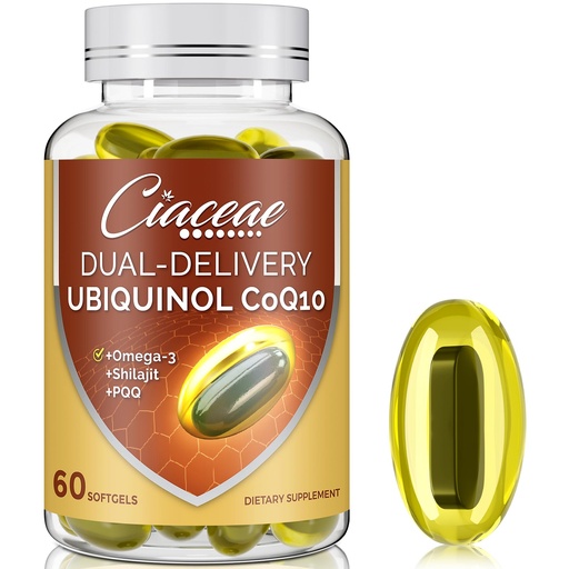 [BRSROFLYDENWOGTV] Ubiquinol CoQ10 600 MG Softgels with Omega-3 & Shilajit & PQQ, Advanced Dual-Delivery Coenzyme-Q10, Active CoQ10 Ubiquinol Supplement for Fertility, Antioxidant, Heart, Brain & Energy, 60 Servings
