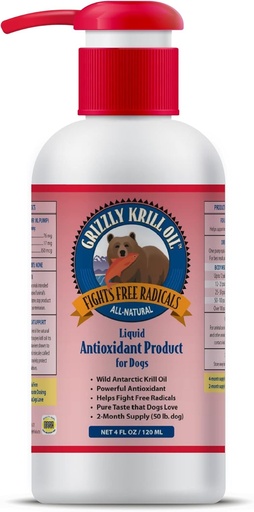 [BRSWIBAMDEAR62LE] Grizzly Wild Antarctic Krill Oil All-Natural Antioxidant Dog Food Supplement, 4 oz