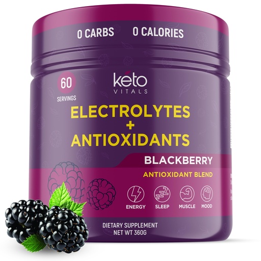 [BRSWYCACOEMGK23P] Keto Vitals Antioxidant Electrolytes Powder - Blend Keto Electrolytes with Potassium, Magnesium, Sodium, & Calcium - No Sugar Electrolyte Drink Mix & Hydration Powder, 60 Servings, BlackBerry