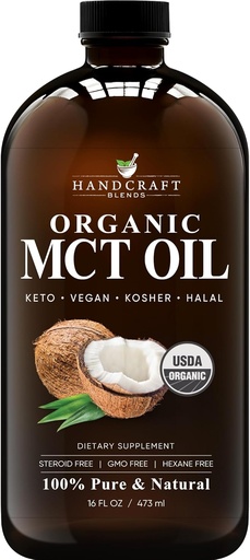 [BRSROA37BYCBGH3V] Handcraft Blends Organic MCT Oil from Organic Coconuts 16 Fl oz – Keto Friendly, Non-GMO, Vegan Coconut Oil – Great for Beverages, Coffee, and Tea