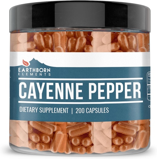 [BRSWGGAPCMIB4DY3] Éléments terriens Cayenne Pepper 200 Capsules, pures et non diluées, sans additifs