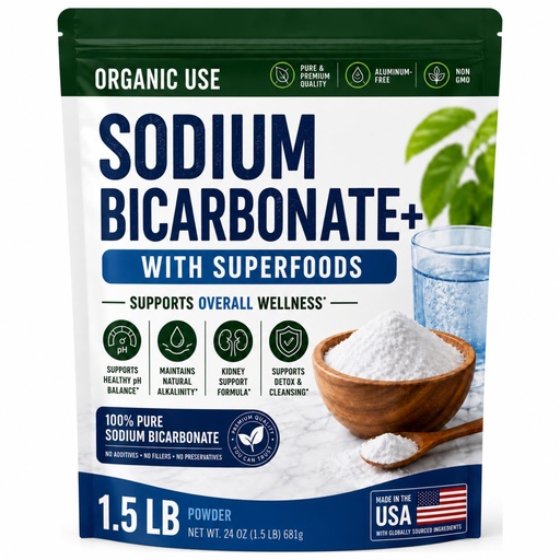 [BRSROYIZC5YQIDLO] Organic Use Sodium Bicarbonate Alkaline Supplement for Alkalinity. Support Kidney & Stomach Acid Neutralizer w/Alkaline Superfoods. Sodium Bicarbonate Powder Kidney Immune Support Antacid Sport 1.5LB