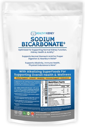 [BRSROYIZC5YQIDLO] Utilisation biologique Bicarbonate de sodium Supplément alcalin pour l'alcalinité. Soutien Neutraliseur d'acides rénaux et stomach avec superaliments alcalins. Poudre de bicarbonate de sodium Rein Imune Support Antiacide Sport 1,5LB