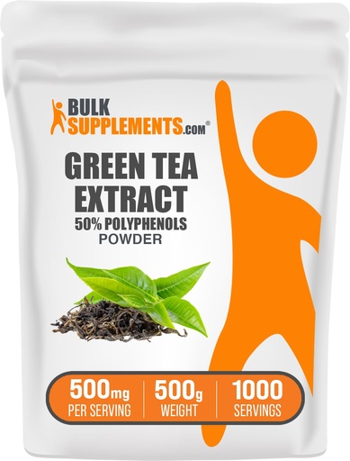 [BRSWIFI6OYHQK2L4] BulkSupplements.comgreen Tea Extract Powder - 50% Polyphenols Supplement, EGCG Supplements - Gluten Free, 500mg per Serving, 500g (1.1 lbs) (Pack of 1)