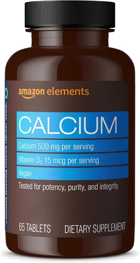 [BRSWGZYNBAPQAET4]   Elements Calcium plus Vitamin D, Calcium 500mg with D2 600IU, Vegan, 65 Tablets (2 month supply) (Packaging may vary), Supports Strong Bones and Immune Health