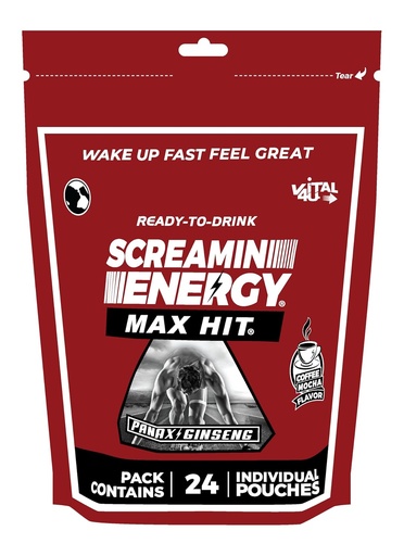 [BRSWKFD3CN4WICY5] Screamin Energy Max Hit - Zapatos de energía Extra Strength with Ginseng & Caffeine - 100% B-1, B-2, B-3, B-6, B-7 y B12 Coffee Mocha, 24 Condes