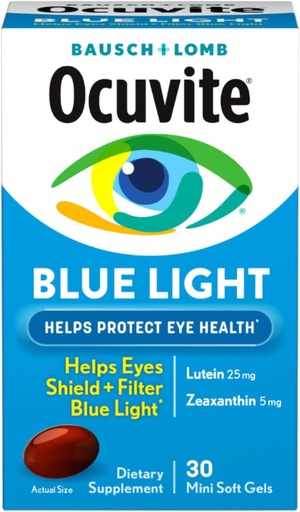 [BRSWGFALCIPAOFYZ] Bausch + Lomb Ocuvite Blue Light Lutein 25mg Lutein & Zeaxanthin Supplement, 30 Softgels (Pachet de 2)