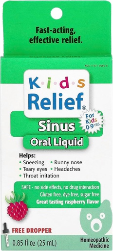 [BRSWYY36OAHRMHLG] Kids Relief for Sinus-Oral Liquid for Ages 0-9 Years Raspberry, 0.85 Fl Oz