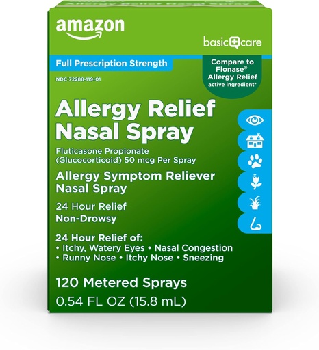 [BRSWG2YBDMMQEHT3] Базова догляд 24-Hour Allergy Relief Nasal Spray, Fluticasone Propionate (Glucocorticoid), 50 mcg Per Spray, Повна точність друку, Non-Drowsy, 0.54 fl oz (Pack of 1)