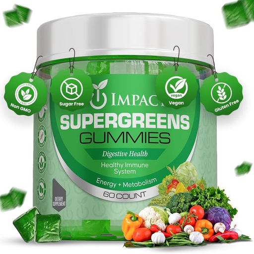 [BRSROAQCBMIROYIV] IMPACT Fiber Gummies for Adults, Women & Kids – Supergreens Veggies Daily High Fiber Gummies, for Gut Health & Immunity, Vegetarian Gummy Fiber Supplement, Gummies 4g Fiber (60 Count)