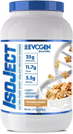 [BRSRMYD2AFYREDY6] Evogen Isoject - Whey Protein Isolate Medic124; Ultra- Pure Whey Protein Powder med Identitor Enzymes, BCAA, og EAAs Medical 124; Forbedret Absorption & Recovery Medical 124; Kanel Crunch Medical 124; 26 Serveringer