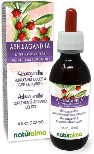 [BRSWYCTYBMFQEFLO] Naturalma Ashwagandha (Withania somnifera) Root Alcohol-Free Tincture - 4 fl oz Liquid Extract in Drops - Herbal Supplement - Vegan