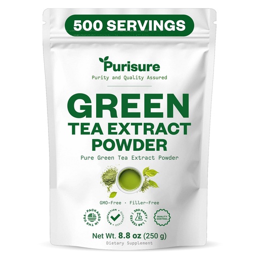 [BRSWGCYCBUAQOYAV] Purisure Green Tea Extract Powdered Tea from Premium Green Leaf Unsweetened Vegan Tea for Latte & Smoothie Recipe All-Natural Antioxidant Green Tea Powder with EGCG & Polyphenols 500 Servings