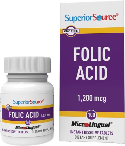 [BRSWIYI7CEFRQETO] Superior Source Folic Acid 1200 mcg - Supports Heart, Immune & Nervous System - 100 Sublingual Tablets
