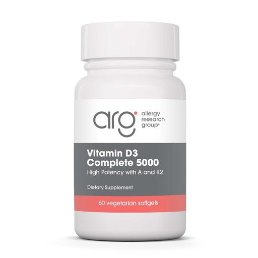 [BRSRAZQROIIRACL2] Allergy Research Group Vitamin D3 Complete 5000 - Delivers 125 mcg Vitamin D3 - with Vitamin A & K2 - Supports Bone Strength, Immune Balance & Healthy Mindset - 60 Servings - 60 Capsules