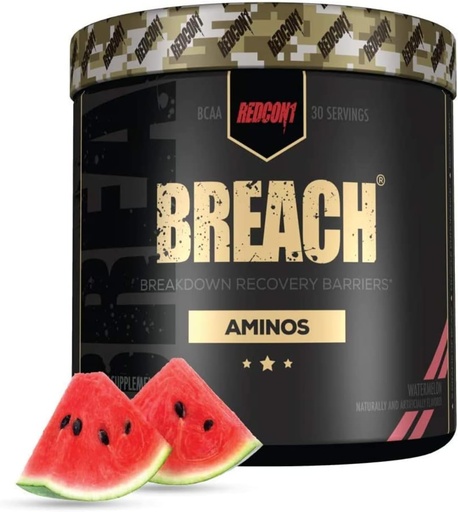 [BRSWYFDRDIPRQHYU] REDCON1 Breach BCAAs, Watermelon - Keto Friendly + Sugar Free Essential Amino Acids for Recovery - Contains BCAAs L-Leucine, L-Isoleucine & L-Valine (30 Servings)