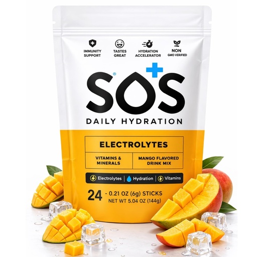 [BRSROAA7DN5WGGTZ] SOS Hydration Electrolyte Powder Sticks | Low Sugar Rapid Hydration | Keto Friendly (24 Servings, Mango)
