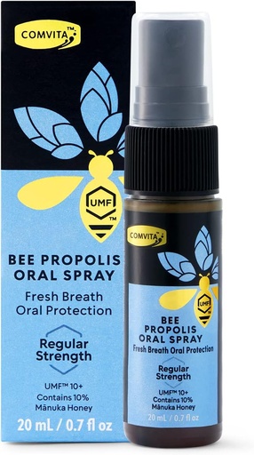 [BRSWIZQFO4IRO2TE] Comvita Bee Propolis Throat Spray - Natural Immune Support, Soothing Mint Flavor with New Zealand UMF 10+ Manuka Honey, Antioxidant, Dietary Supplement - 0.7 fl oz