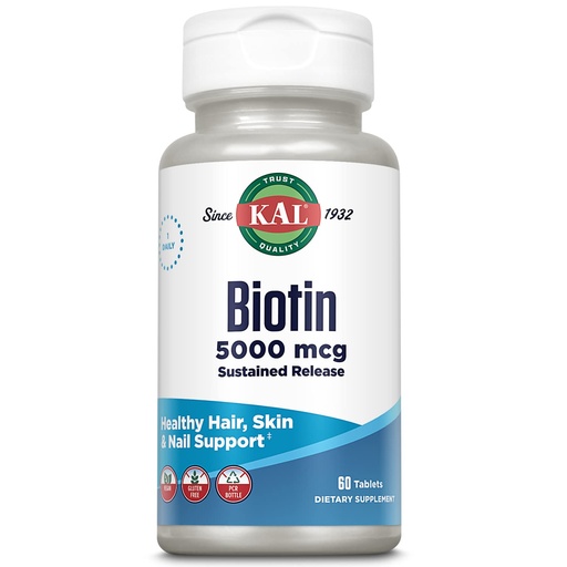 [BRSWIYQOCMGACFDE] KAL Biotin 5000 TR Tablets, 5000 mcg, 60 Count