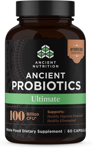 [BRSWGHYOOYNGKF3G] Ancient Nutrition Probiotics, Probiotics Ultimate 100 Billion CFUs*/Serving, Digestive and Immune Support, Gluten Free, Ancient Superfoods Blend, 60 Capsules