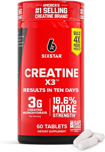 [BRSWIZYNBAPW2CTI] 6 Star Creatine Pills, X3 (60 Caplets) - Creatine for Women &amp; Men - Creatine Capsules Soporte Muscle Strength - Pre &amp; Post Workout Creatine Suplemento para la recuperación del músculo &amp; Building - 20 Servings