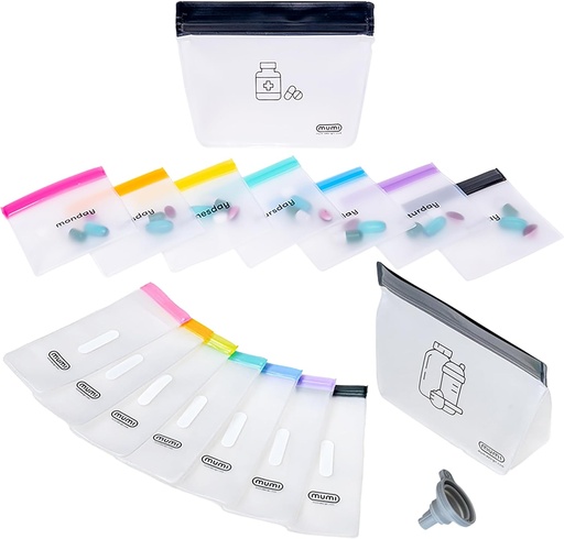 [BRSROEI2AQHWOD3K] MUMI Ultimate Wellness Bundle - pistoletas ir vienkartinės dozės rinkinys - 7pc Mini pistoletai su 1 dideliu Zipper Pouch ir 7pc miltelių papildų paketai su 1 dideliu Zipper Pouch