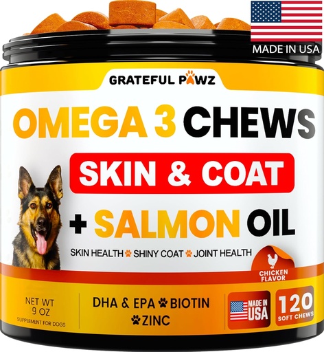 [BRSW2BIQOUCGKHTF] Omega 3 for Dogs - Fish Oil for Dogs Chews - Allergy and Itch Relief - Anti Shedding Supplement - Joint Health Treatment - Dry Itchy Skin and Coat Supplement - Salmon Oil - EPA & DHA - Made in USA