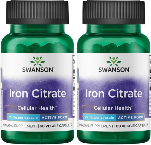 [BRSWGAANOJ7GYCY6] Swanson Iron Citrate 25 Milligrams 60 Veg Capsules (2 Pack)