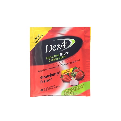 [BRSROATQDEMGYYLU] Dex4 Glucose Tablets, Strawberry, 48 Individual Pocket Packs Containing 4 Tablets, Each Tablet Contains 4g of Carbs