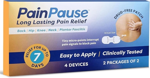 [BRSRAGIOA56RACTA] Long Lasting Pain Relief - Back, Hip, Knee, Neck, Plantar Fasciitis, and Others - Relief for Up to 7 Days, Clinically Tested, 4 Devices in 2 Pouches