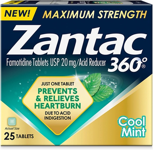 [BRSRMBALCEGQ2CLA] Zantac 360 Maksimum Güc, Cool Mint, 25 Count, Heartburn İstiqlal, 20mg Tablet