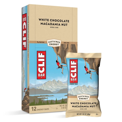 [BRSWIYYYAAOB6EDE] Clif Bars - Energy Bars - White Chocolate Macadamia Nut Flavor - Made with Organic Oats - Plant Based Food - Vegetarian - Kosher (2.4 Ounce Protein Bars, 12 Count) Packaging May Vary