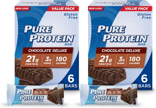[BRSWIYYOPMIGYD3A] Pure Protein Bars, High Protein, Nutritious Snacks to Support Energy, Low Sugar, Gluten Free, Chocolate Deluxe, 6 Count (Pack of 2)