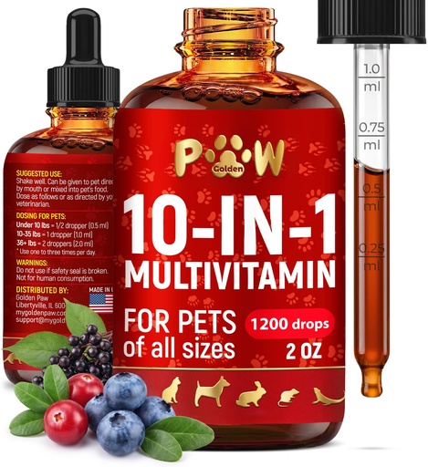 [BRSWYBIDBMFRMELK] Liquid Multivitamin for Dogs with Glucosamine – Help with Allergies & UTIs – Dog Vitamins and Supplements – Cat Multivitamin for Hips & Joints – B, C & D3 for Coat Shining & Digestion – 2 oz
