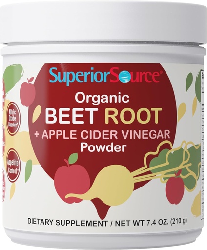 [BRSW22Q3AVYAK3Y7] Superior Source Organic Beet Root & Apple Cider Vinegar Powder - Nitric Oxide Booster - Supports Energy, Digestion & Heart Health - Non-GMO - 7.4 oz