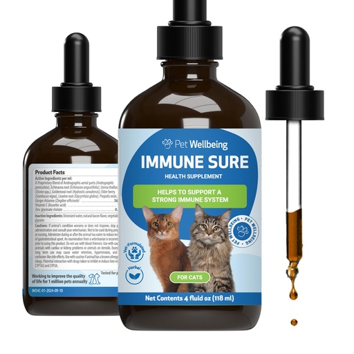 [BRSRAHYPC4NQ2CD5] Pet Wellbeing Immune Sure for Cats - Supports Normal Immune Defenses, Gut Flora Balance, Andrographis, Echinacea, Vitamin C, Zinc - Veterinarian-Formulated Herbal Supplement 4 oz (118 ml)