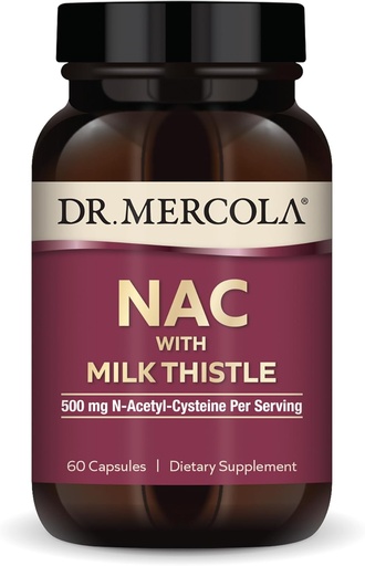 [BRSWKHTQCMHWI336] Dr. Mercola NAC with Milk Thistle - with Antioxidants - Supports Normal Detoxification Processes - 500 mg N-Acetyl-Cysteine per Serving - Non-GMO, Gluten-Free & Soy Free - 60 Capsules (30 Servings)