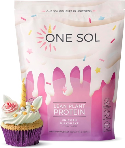 [BRSROHQYBAIQEGY6] One Sol Lean Plant-Based Protein Powder, Pea & Brown Rice Protein, Low Carb, Vegan Friendly - Gluten, Lactose, & Soy Free - No Added Sugar, Non-GMO, Clean Nutrition, No Bloating (Unicorn Milkshake)