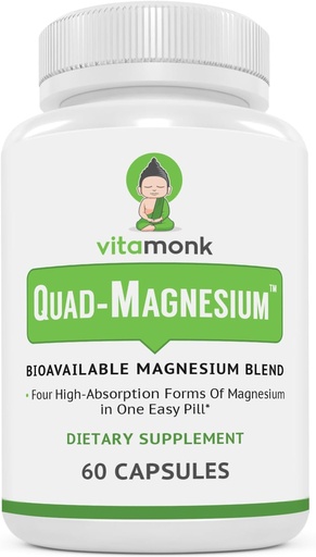 [BRSWGGL6OR5AKEL3] Quad Magnesium Blend de Vitamonk - con Magnesium Orotate, Glycinate Chelate, Magnesium Taurate y Di- Magnesium Malate - Complejo de Magnesio de alta absorción para el sueño, el corazón y el mood