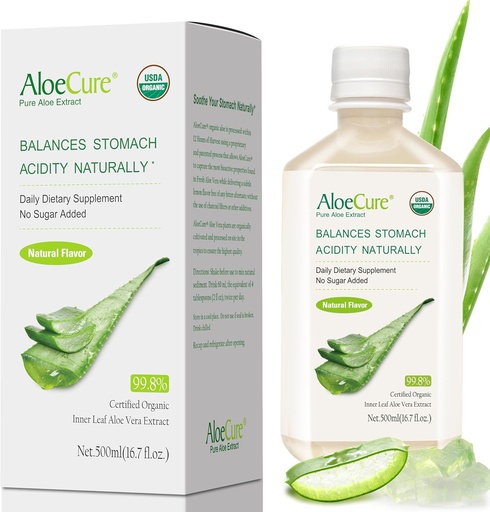 [BRSWIYY7CN5REYL6] AloeCure USDA Organic Aloe Vera Juice Made within 12 Hrs of Harvest - Pure Aloe Juice Natural Digestive Добавяне към поддръжка Храносмилателна система, имунната система и балансирана стомашна киселина, 500ml бутилка