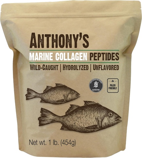 [BRSWG2TQOABROYL2] Anthony's Hydrolyzed Marine Collagen Peptides, Gluten-Free, Paleo and Keto Friendly, Unflavored, 1-Pound